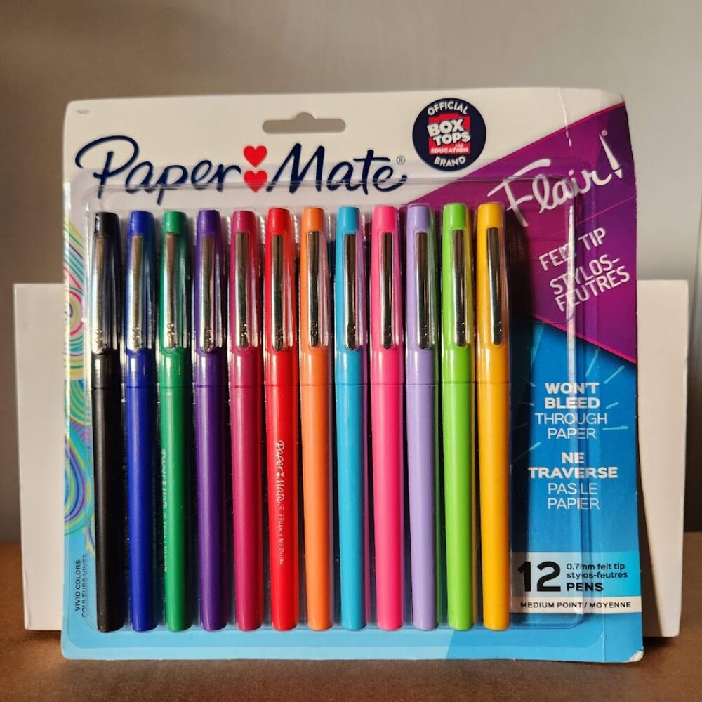Paper Mate Flair Felt Tip Pens Medium Point (0.7mm) 12 count Markers New Ink col